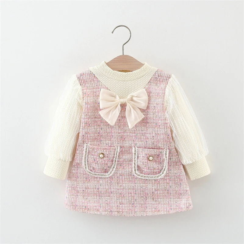 9 Months To 3 Years Old Spring And Autumn New Sweet Bow Baby Girl Dress, Princess Style Children'S Long Sleeved Clothes