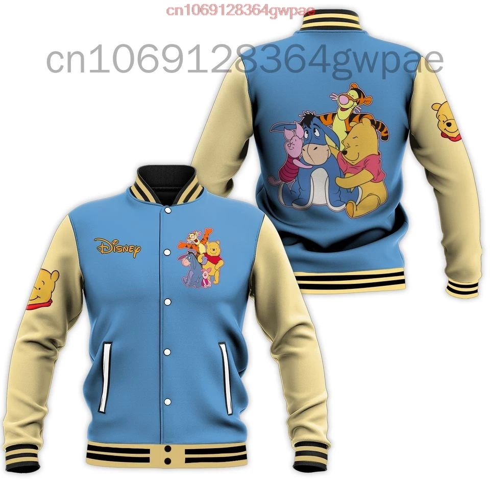 Winnie the Pooh Baseball Jacket For Men Women Disney Eeyore Casual Sweatshirt Hip Hop Harajuku Bomber Jacket Loose Varsity Coat