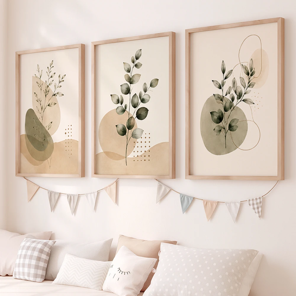 Set of 3 Minimal Green Botanical Abstract Canvas Wall Art Prints Unframed Modern Living Room Bedroom Decor Artwork Prints