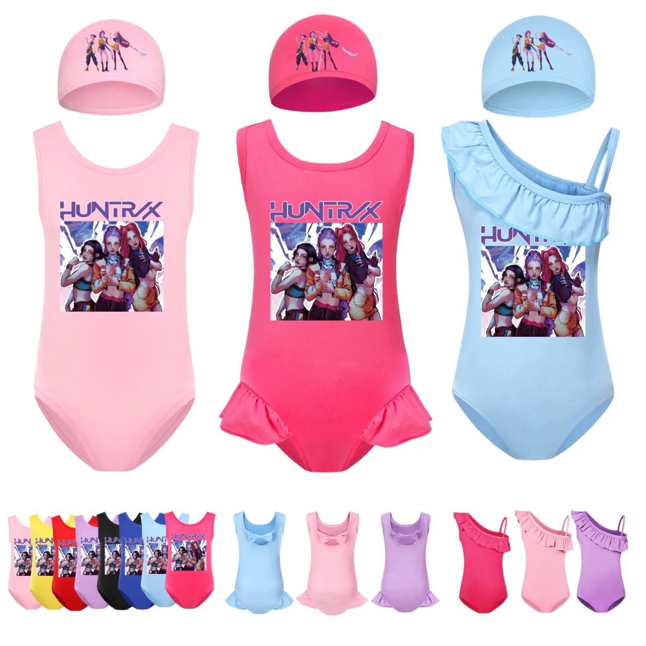 

New KPop Demon Hunters Huntrix Clothes Kids Swimwear Girls Summer One-Piece Swimsuit Children Sleeveless Swiming Biniki Sets4804