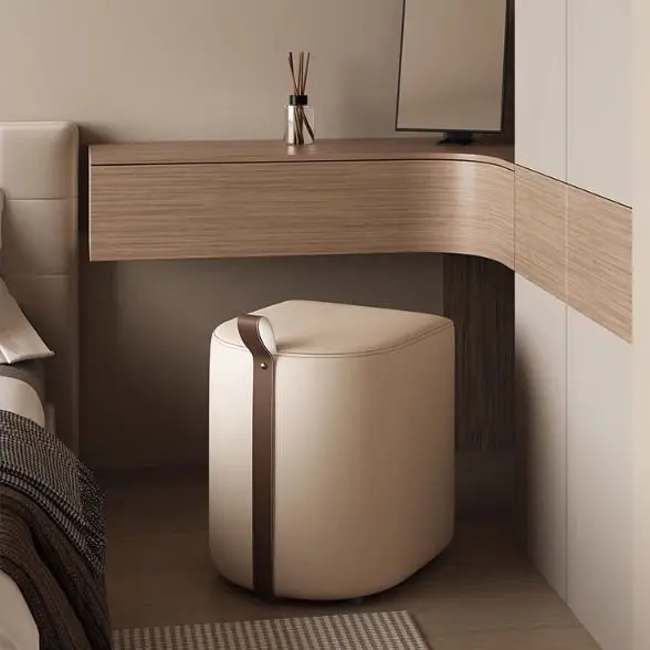 Light Luxury Premium Upholstered Vanity Stool Minimalist Makeup Chair for Bedroom Small Space Home Compact Square Ottoman