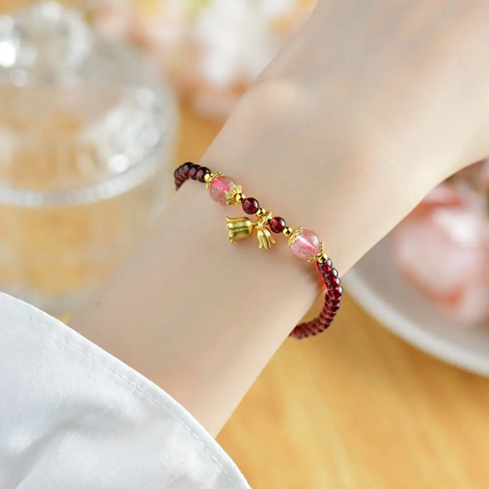 Lustrous Flower Red Beaded Bracelet Fish Delicate Lucky Pendant Bracelet Hand Jewelry Calabash Beads Bangles Gift