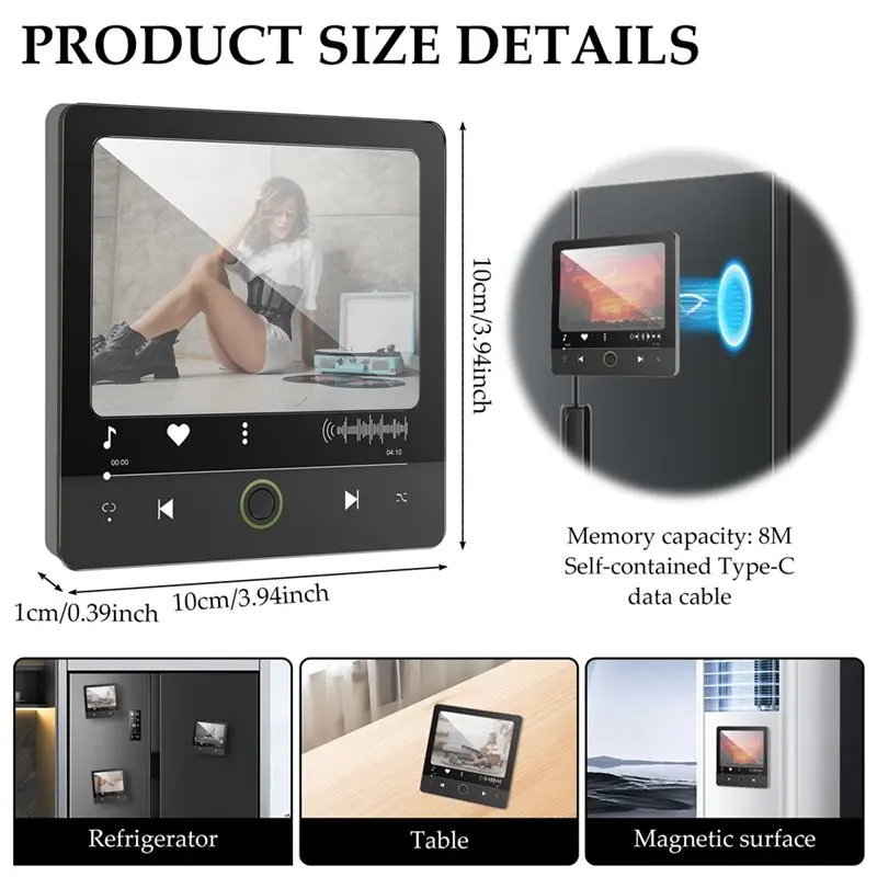 AT82-Music Fridge Magnet DIY Photo Personalized Acrylic Fridge Stickers Plaque Magnet Player Home Decoration Gift