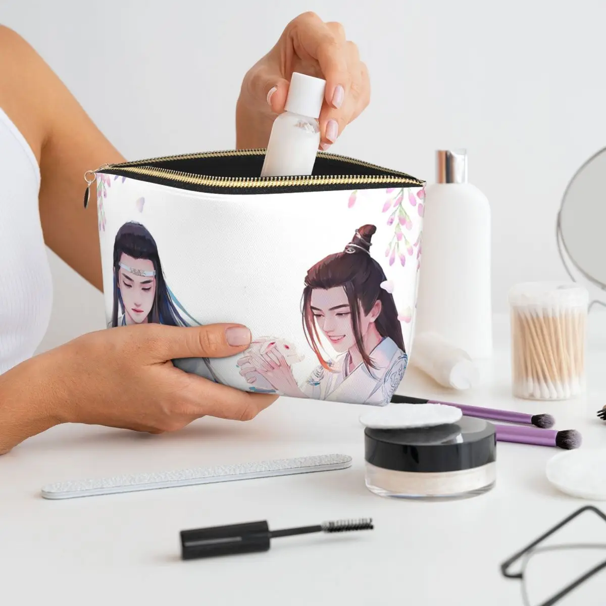 لان وانغجي الأزرق ساكورا الفن الجامح مو داو زو شي جوسو لان حقائب مستحضرات التجميل النسائية السفر ماكياج المنظم الحقيبة تخزين أدوات الزينة #2