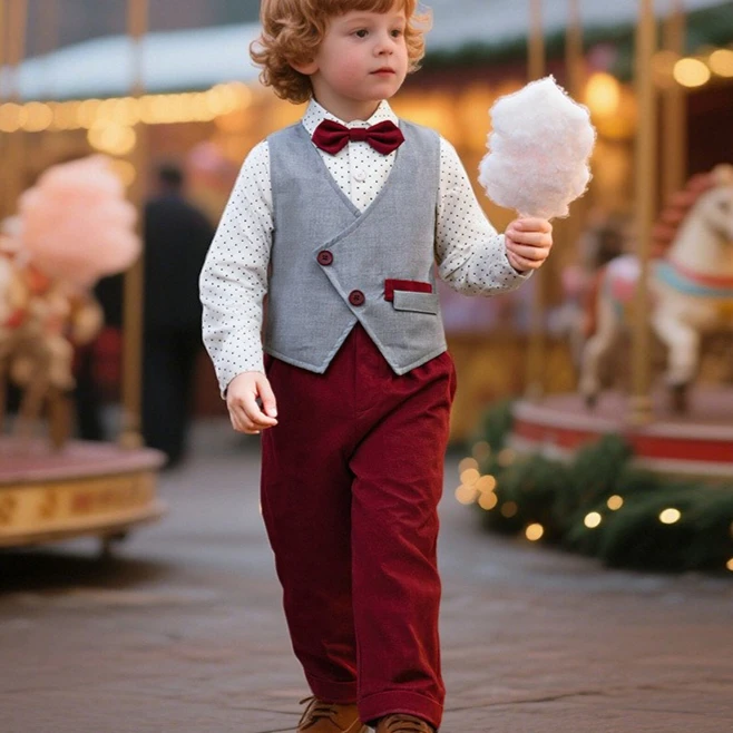 

Костюм 2022, осенне-зимний новый детский костюм в корейском стиле для мальчиков, модная рубашка в горошек, костюм, жилет, брюки, три комплекта