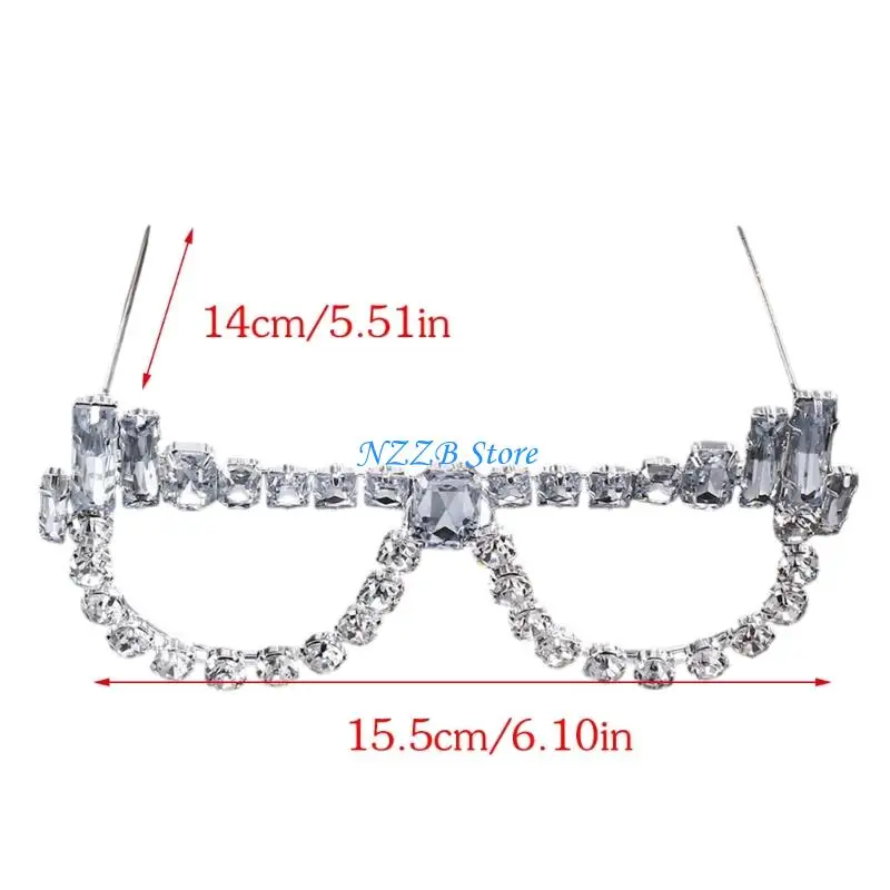 Gafas T21F Rhinestones sin lente sin lente decoración gafas marco joyas gafas decorativas regalo unisex