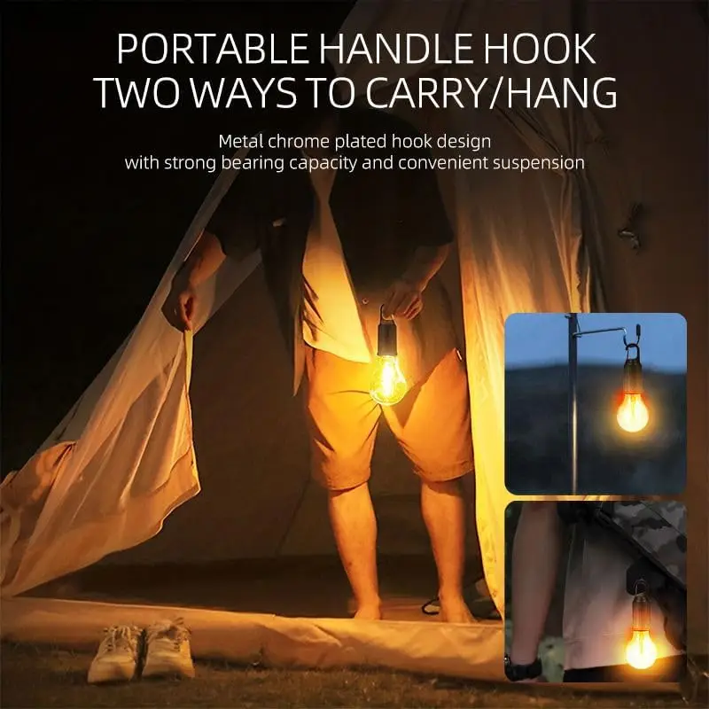 LED Camping Light Type-C USB Rechargeable Waterproof 400mAh 100LM Tent Light with Hook 3 Modes Outdoor Lighting