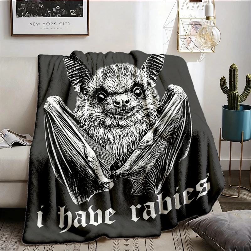 Funny Halloween I Have Rabies Warm Blanket, Gothic Dark Weird Humor Soft Blanket, Dark Academia Cottagecore Comfy Blanke