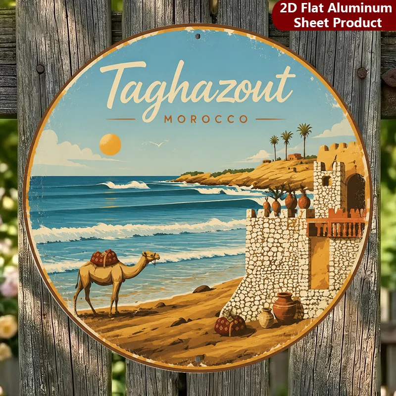 2D Flat, 1pc, Moroccan Beach Decorative Sign Desert Landscape Plaque Vintage Travel Perfect for Home, Porch, Garden, Cafe, Etc,