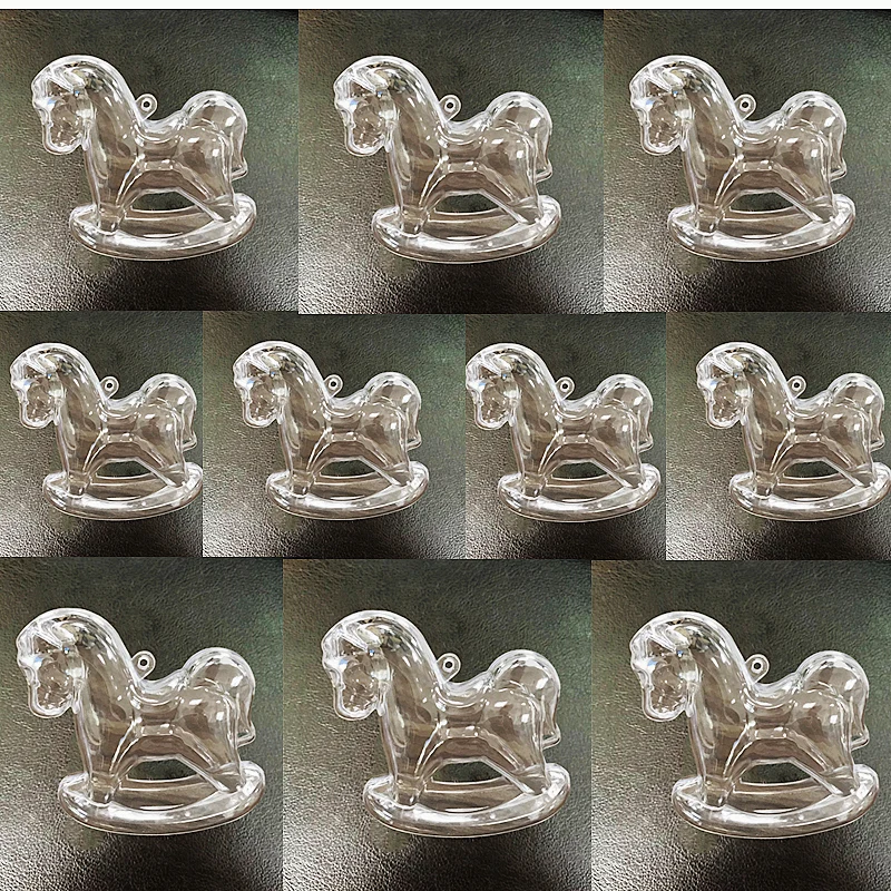 

10 transparent horse-shaped ornament for hanging. Transparent hanging pendants. Decorations for Christmas trees or gift of pony