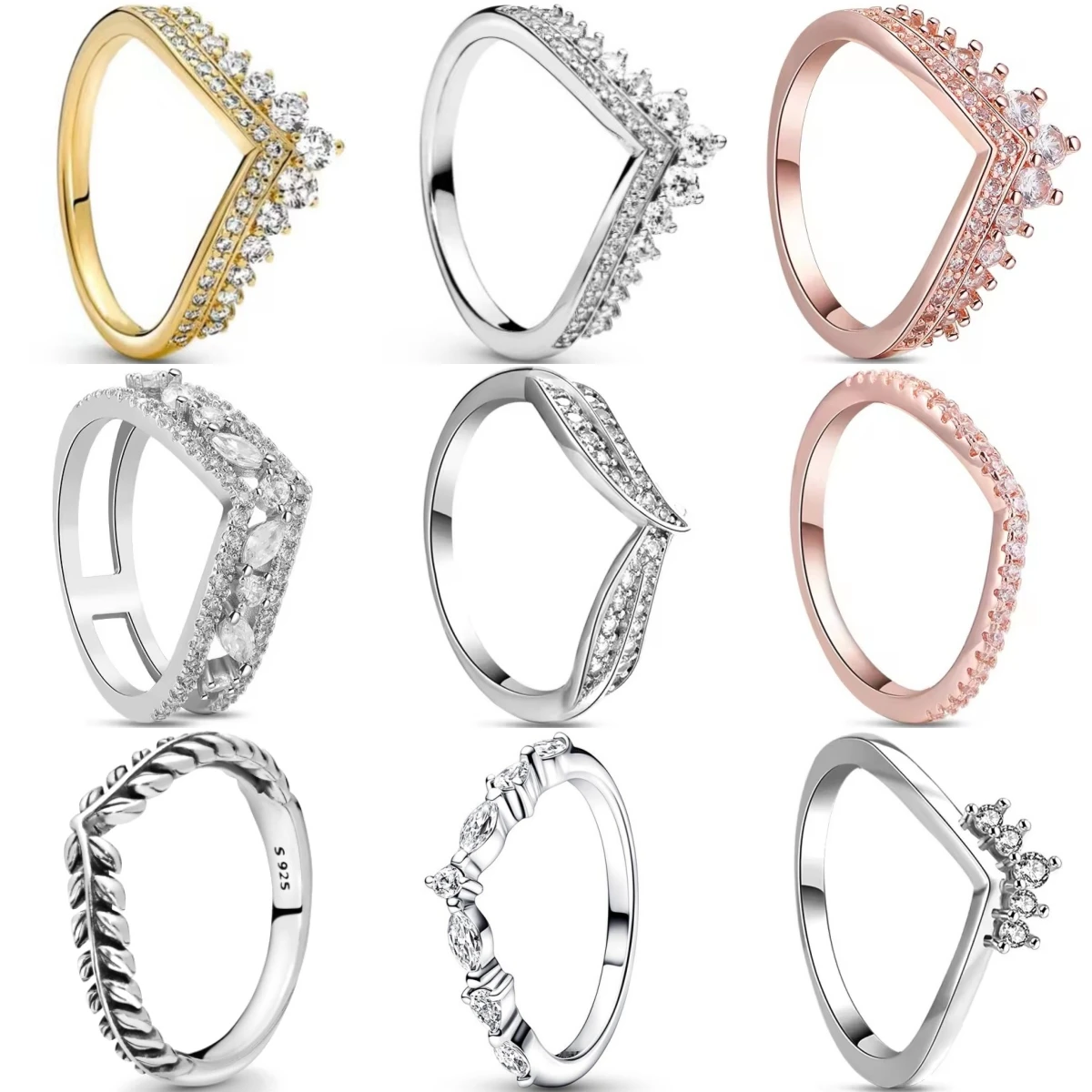 S925 Anello in argento da donna Corona geometrica zircone intarsiato Fascia lucida Gioielli di moda Fidanzamento Festa di nozze Regalo di lusso Trendy 2025