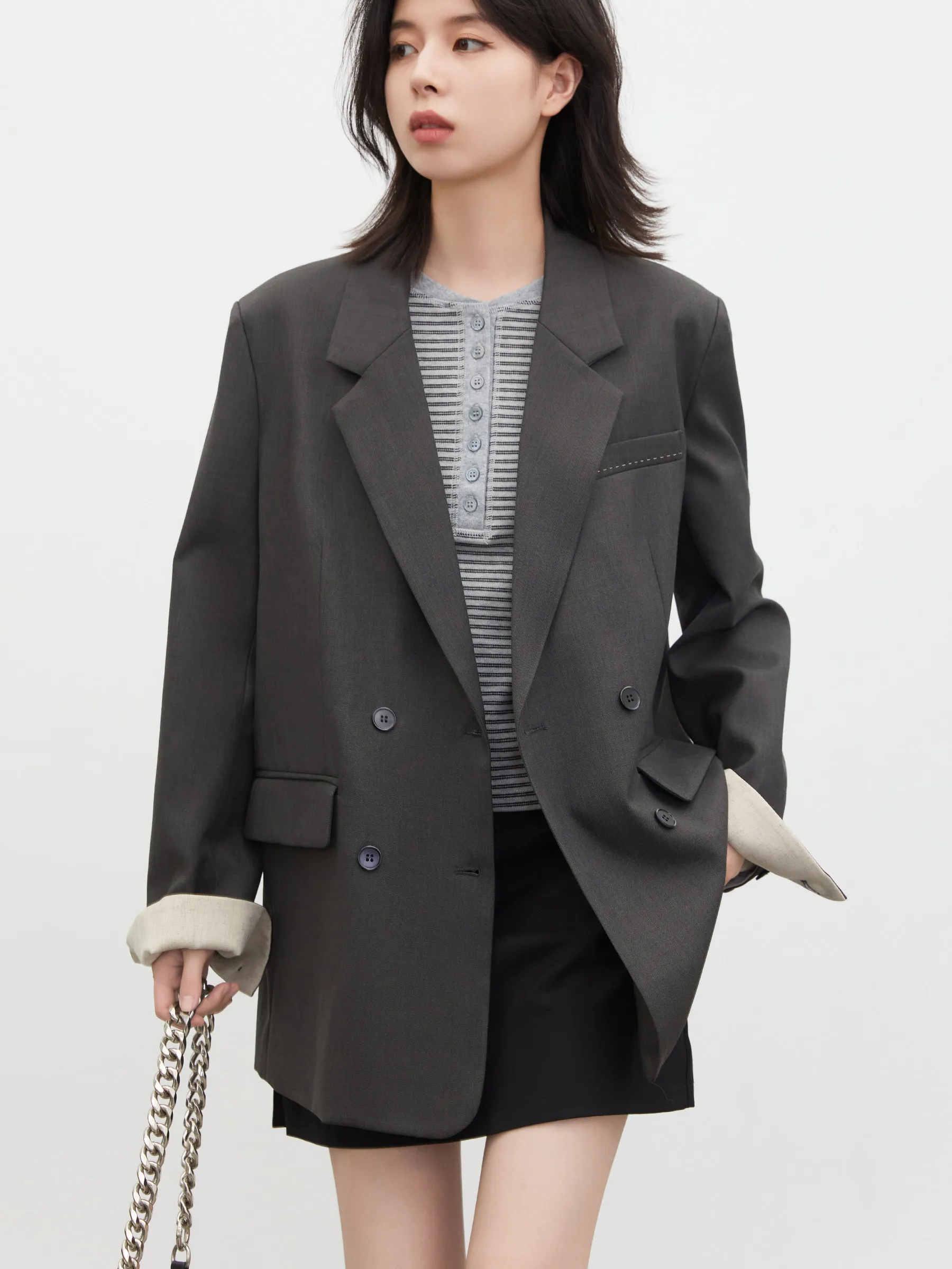 CHIC VEN New Women Blazers Loose Casual Retro Double Breasted Female Suit Jacket Plus Size Spring Autumn 2026 Outerwear