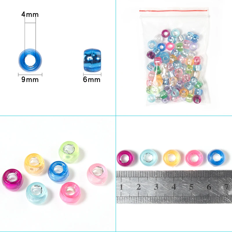 100pcs 9mm Acrylic Bucket Shape Bead Transparent Mixed Color Loose Spacer Beads for Jewellery Making DIY Bracelets Accessories