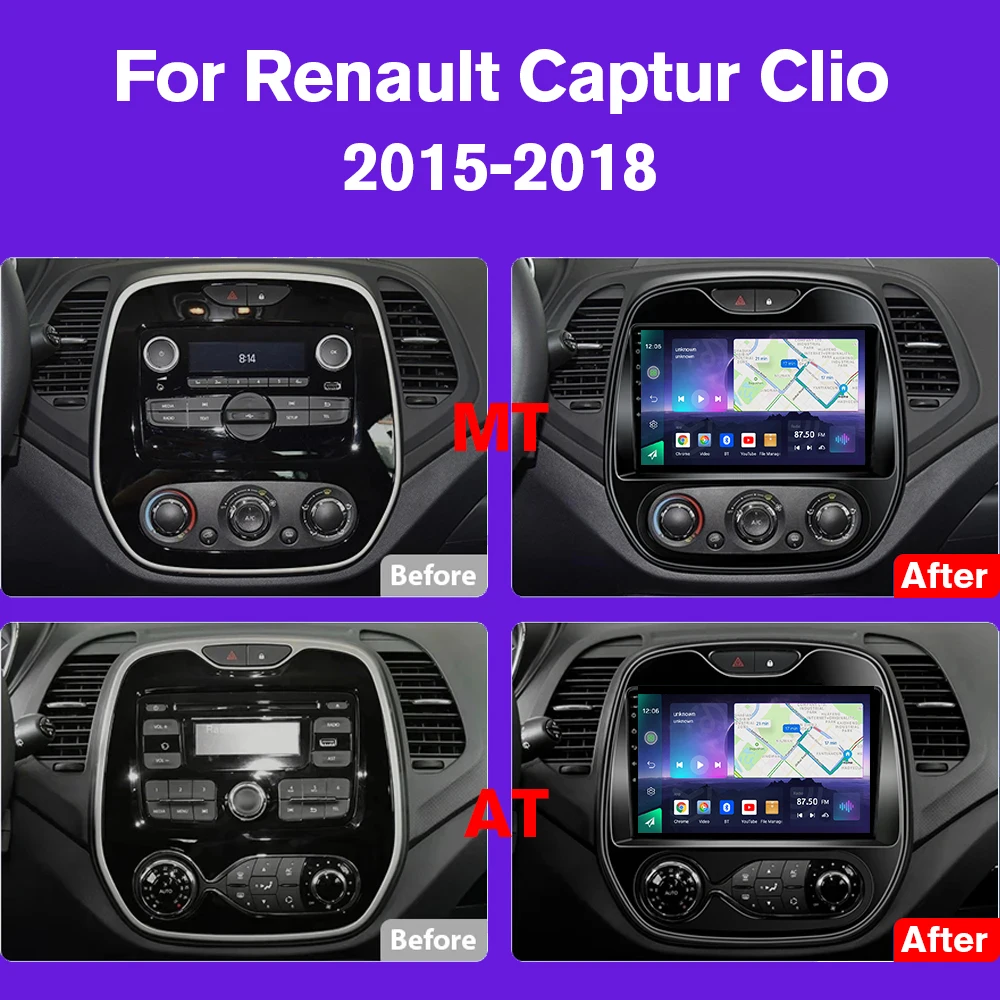 NAVIGUIDE-Autoradio Android 10.0, Navigation GPS, BT, FM, Stéréo, Lecteur de Limitation, 2Din, pour Voiture Renault Captur, CLIO AT (2015-2018)