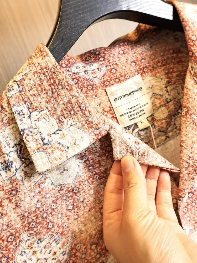 American Baroque Persian Pattern! Summer Men's Versatile Slimming Cuban Collar Short Sleeve Shirt Fashionable Urban Standard Fit