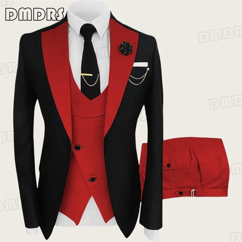 Classic 3-Piece Suit Set for Men, XS to 5XL Men's Slim Fitted Formal Suit Set, One Button Blazer Wide Collar, Jacket, Vest,Pants