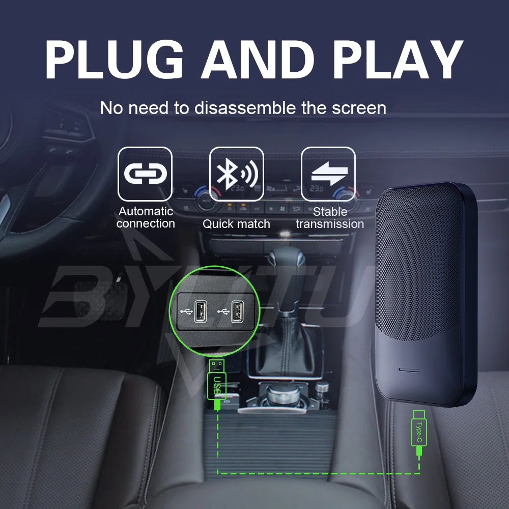 Wireless Carplay Dongle Wireless Android Auto Adapter Mini 6.0 Small Box Plug And Play For Honda Ford Volkswagen Volvo BenZ Kia