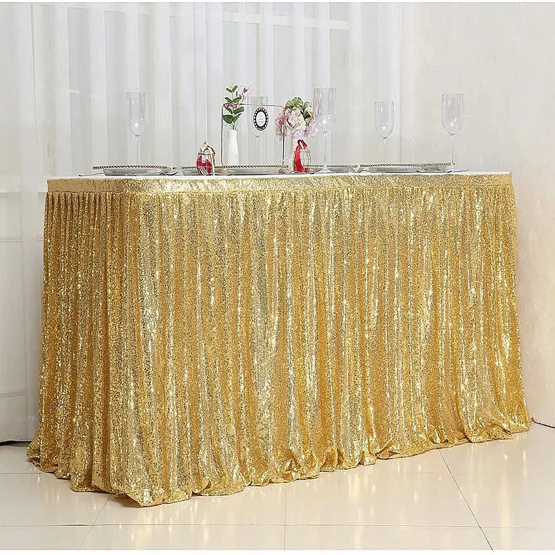 Sequin Table Skirt Rectangle Glitter Tablecloth for Birthday Party Wedding Festival Event Decoration
