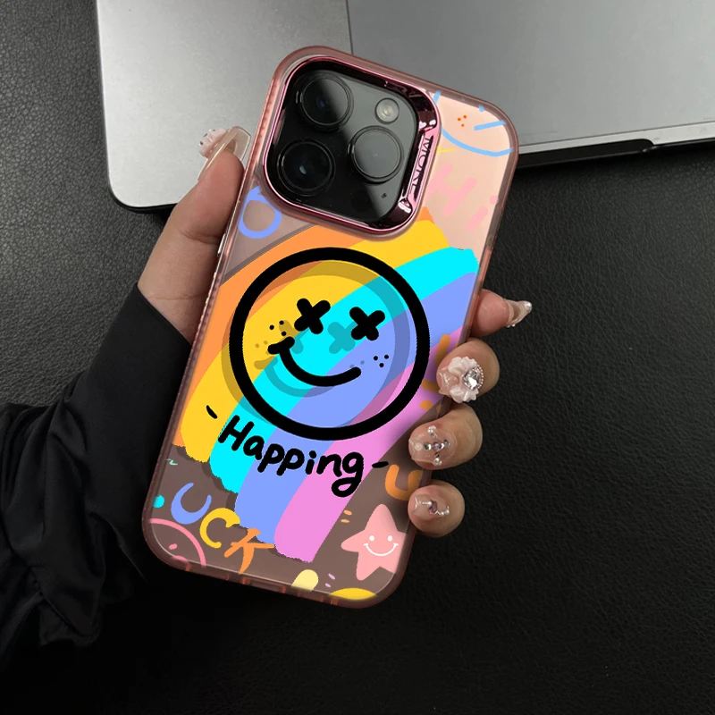 Magnetic Charge Wirelessly Phone Case For iPhone 11 12 13 14 15 Pro Max 14 15 Plus X XR XS Max Shockproof Protector Smiley face