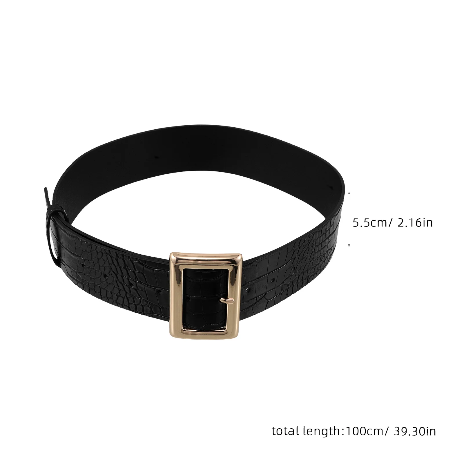 حزام خصر نسائي أسود مزيف بإبزيم مربع قابل للتعديل حزام مشد عتيق عريض حزام فستان أنيق للمساء غير الرسمي #5