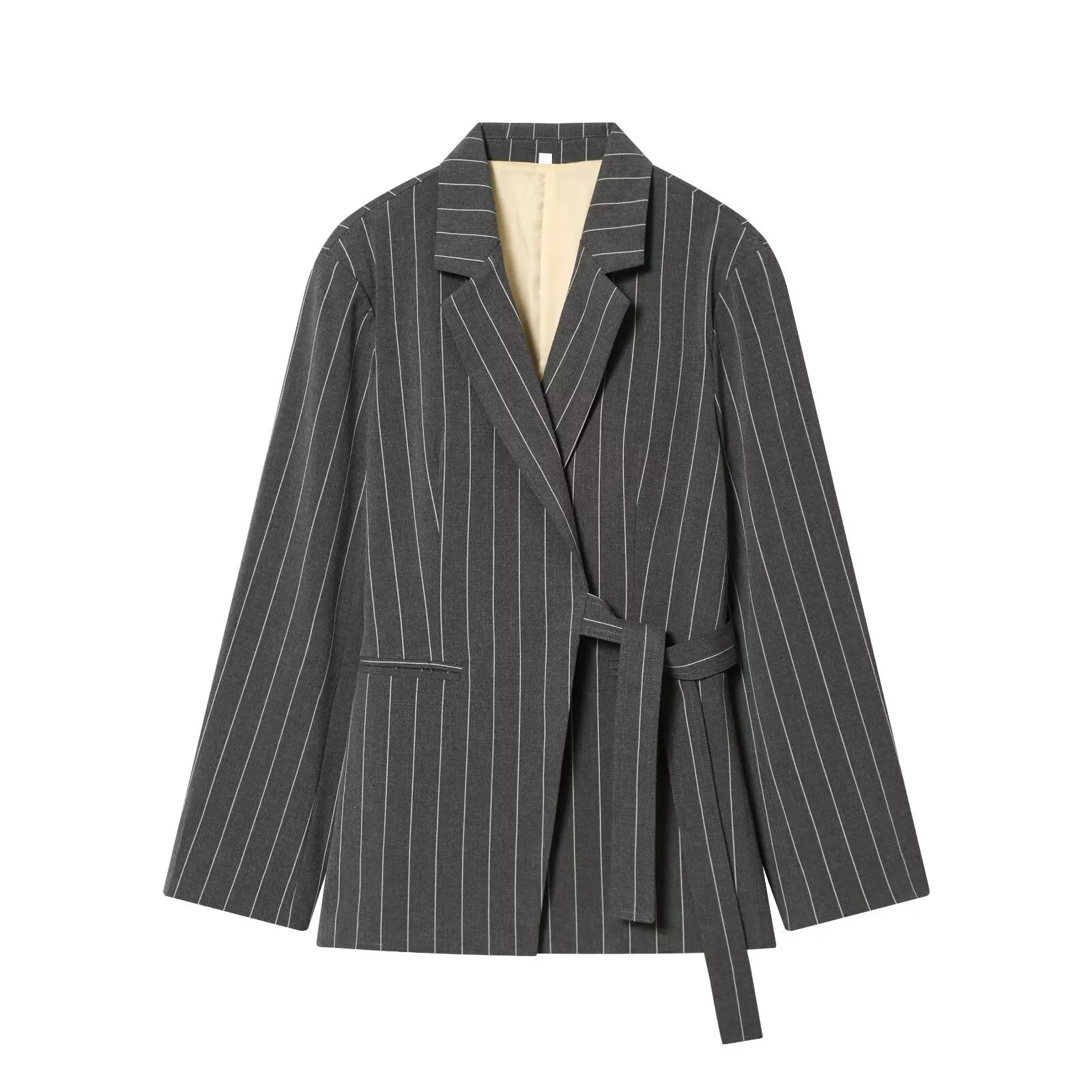 

Jenny&Dave Spring Minimalist Gray Striped Casual Suit Jacket 2026 Woman Clothing Blazer Woman Blazer Mujer Tops With Belt