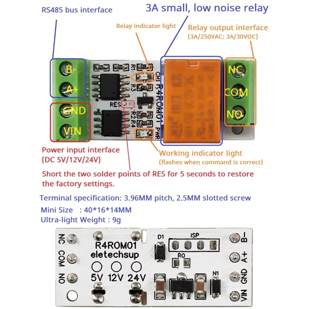 3A Mini Electronic Switch Board Modbus PC USB Serial Port UART RS485 Relay Module for Arduino ESP32 Smart Home IOT LED Motor