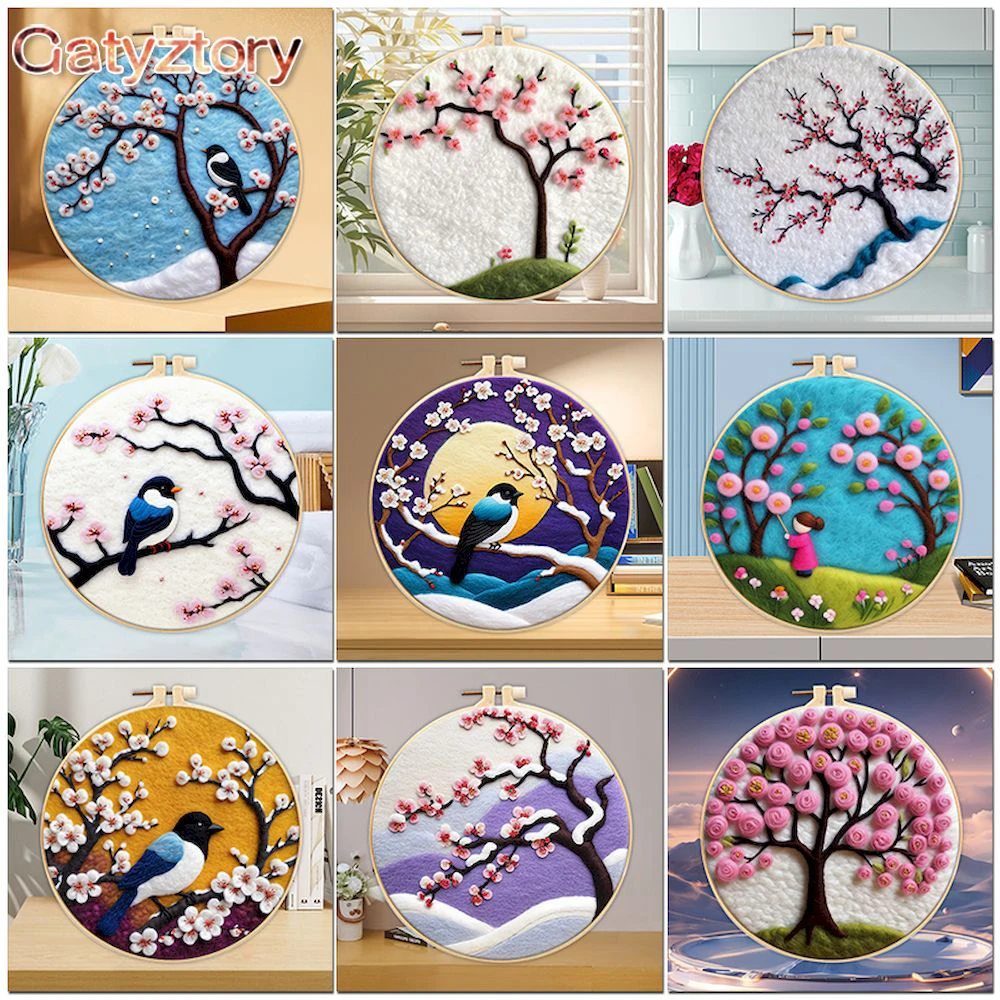 

GATYZTORY Funny Felting Painting Kit Winter Tree Landscape DIY Wool Embroidery Kit Creative DIY Needle Felt Beginner Kit