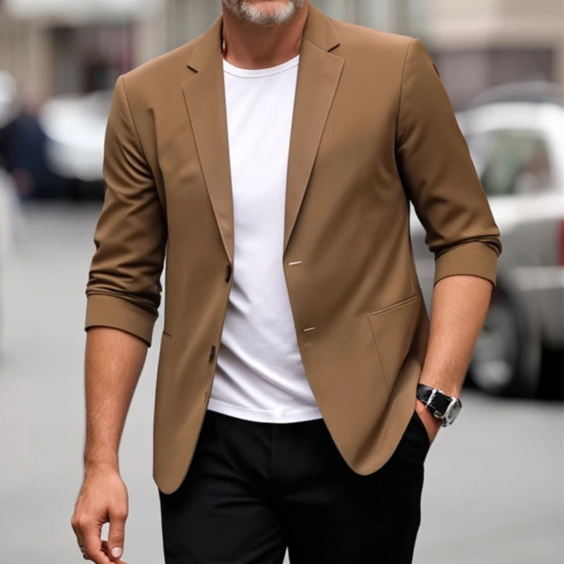 موضة جديدة بلون الرجال سترة معطف الحلل اليومية عادية بدوره إلى أسفل طوق البدلة جاكيتات الرجال ربيع الخريف ملابس خارجية أنيقة