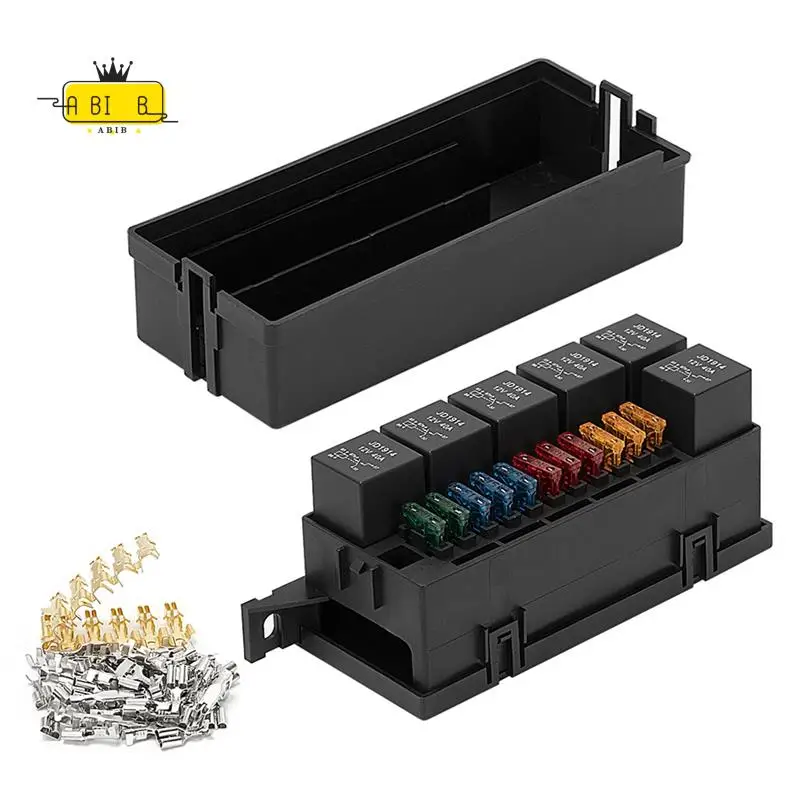 ABIB -12V Auto 11 Way Fuse Relay Box Block With 5 Pin Relay And Fuses For Automotive Car Marine Truck Trailer Boat