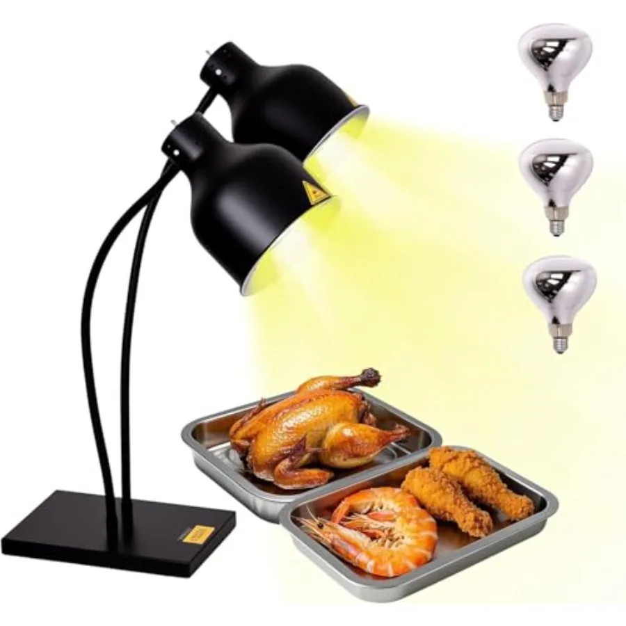 

Commercial food service warming lamp: portable 3-bulb 250W electric heat lamp in black for buffet, restaurant, and kitchen use