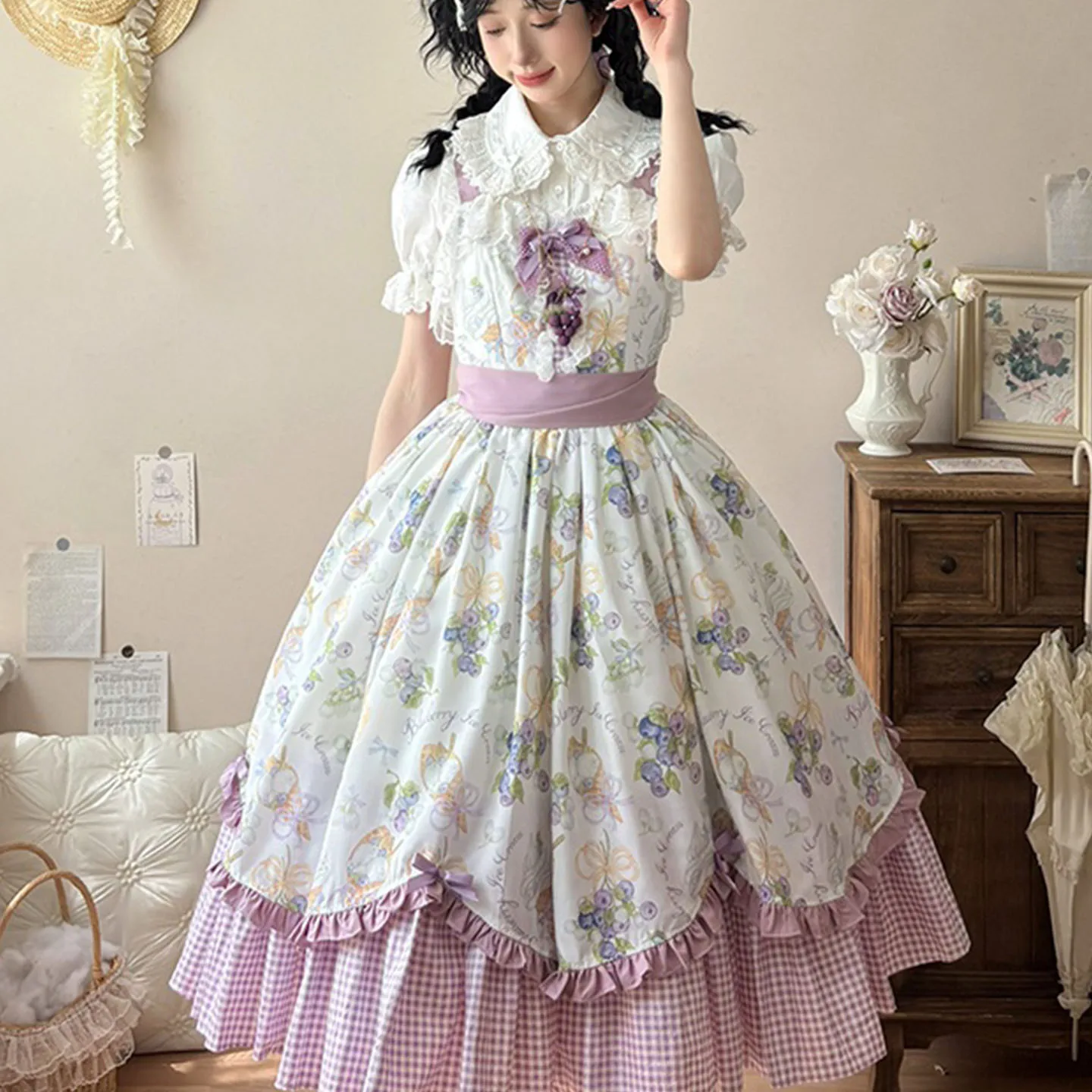 

Rural Lolita Jsk Dress Elegant Daily Lolita Strap Dress+shirt Set Japanese Girl Sweet Dress L-4xl