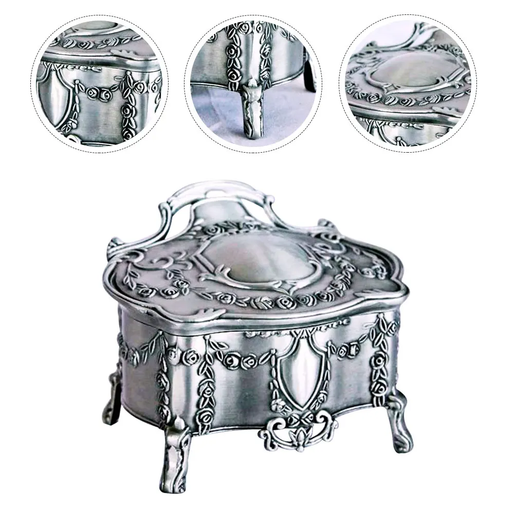 

Creative Delicate Embossment Alloy Jewelry Box Storage Jar For Cosmetics Rings Necklace Display Desktop Decor Home Use