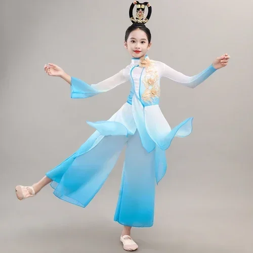 Hanfu cinese Stile antico Performance Fan Ombrello Abbigliamento da ballo Rima Corpo Yangge Abbigliamento Ragazza classica