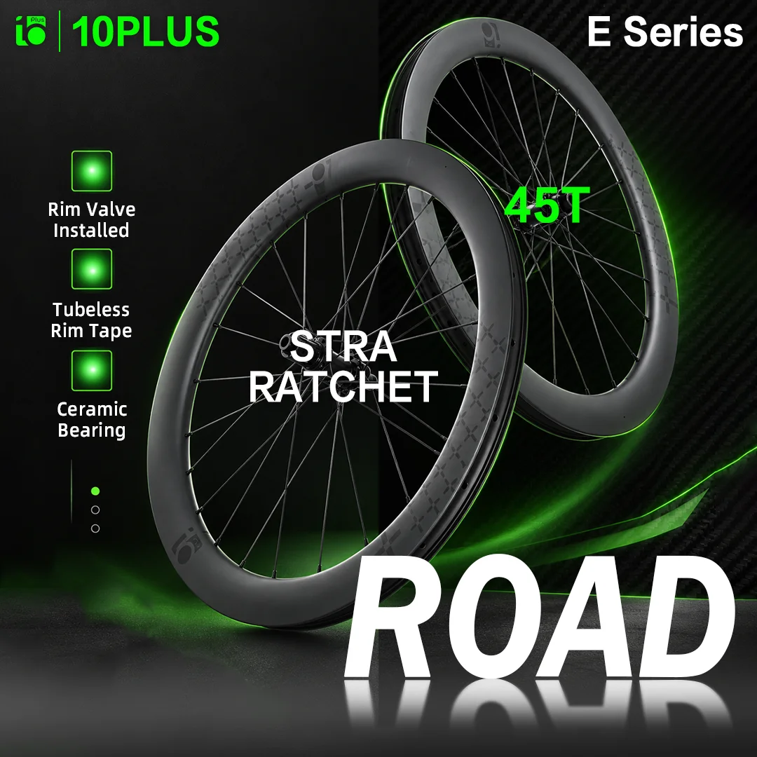 10PLUS 700c Tubeless Carbon Wheelset Center Lock Disc 45T Star Ratchet Ceramic Hub E Series Road Bike Component