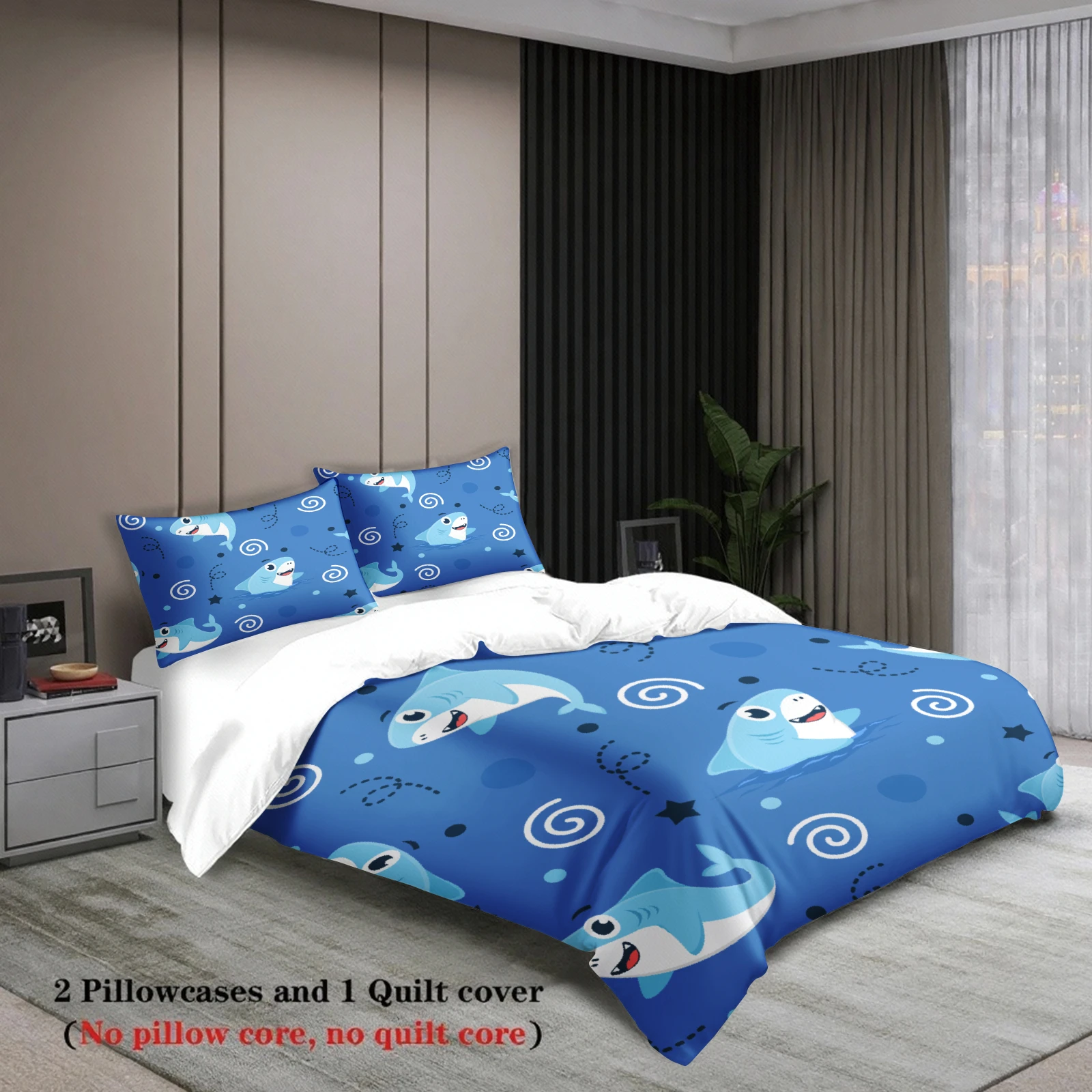 3pcs Shark Ocean Bedding Sets 3D Printed Sea Life Pattern Duvet Cover Sets With Pillowcases No Filling