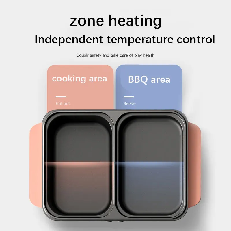 2 In1 وعاء كهربائي الشواء شواية كهربائية متعددة الوظائف دخاني غير عصا لوحة الشواء عموم إناء/قدر 220 فولت