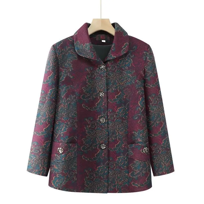New mother cardigan middle-aged and elderly clothes spring and summer shirt loose long-sleeved base top