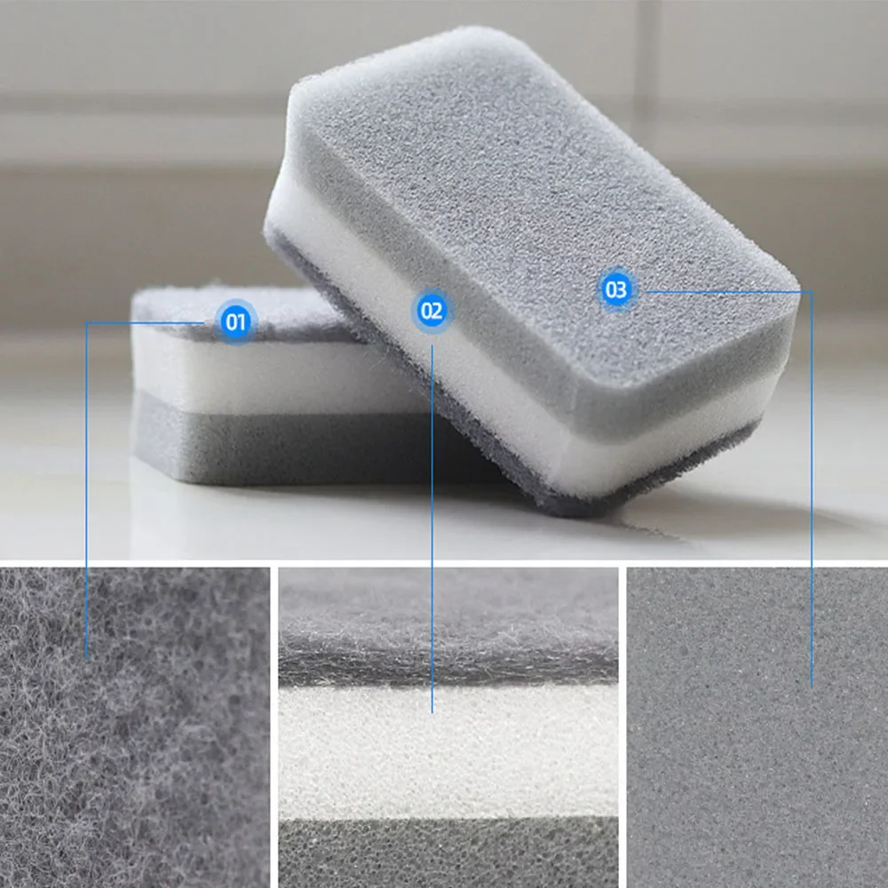 Reusable  Decontamination Dishwashing Cleaning Layer Sided Sponge Brush 3 Double