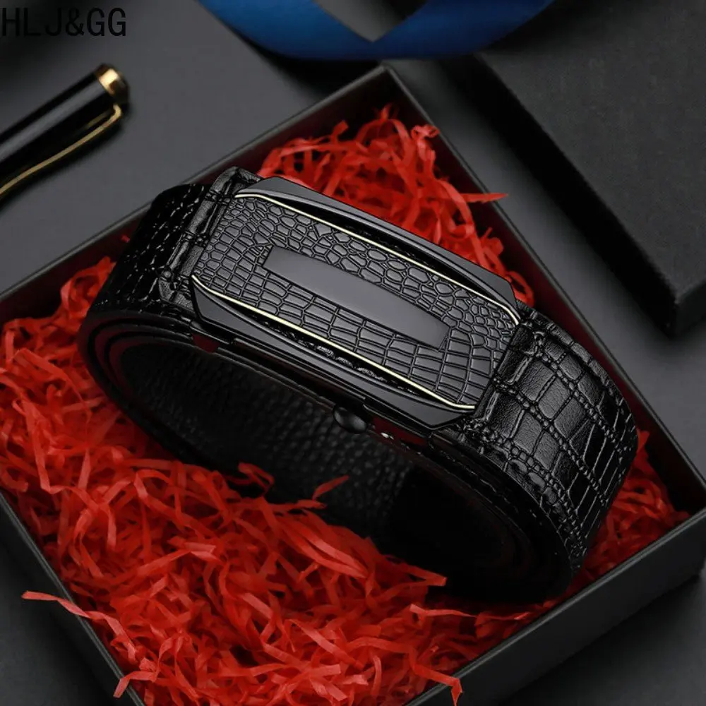 

HLJ&GG Men's Automatic Buckle Leather Belt High-end Youth Business All-match Waistband High Quality Fashion Belt For Man‘s New