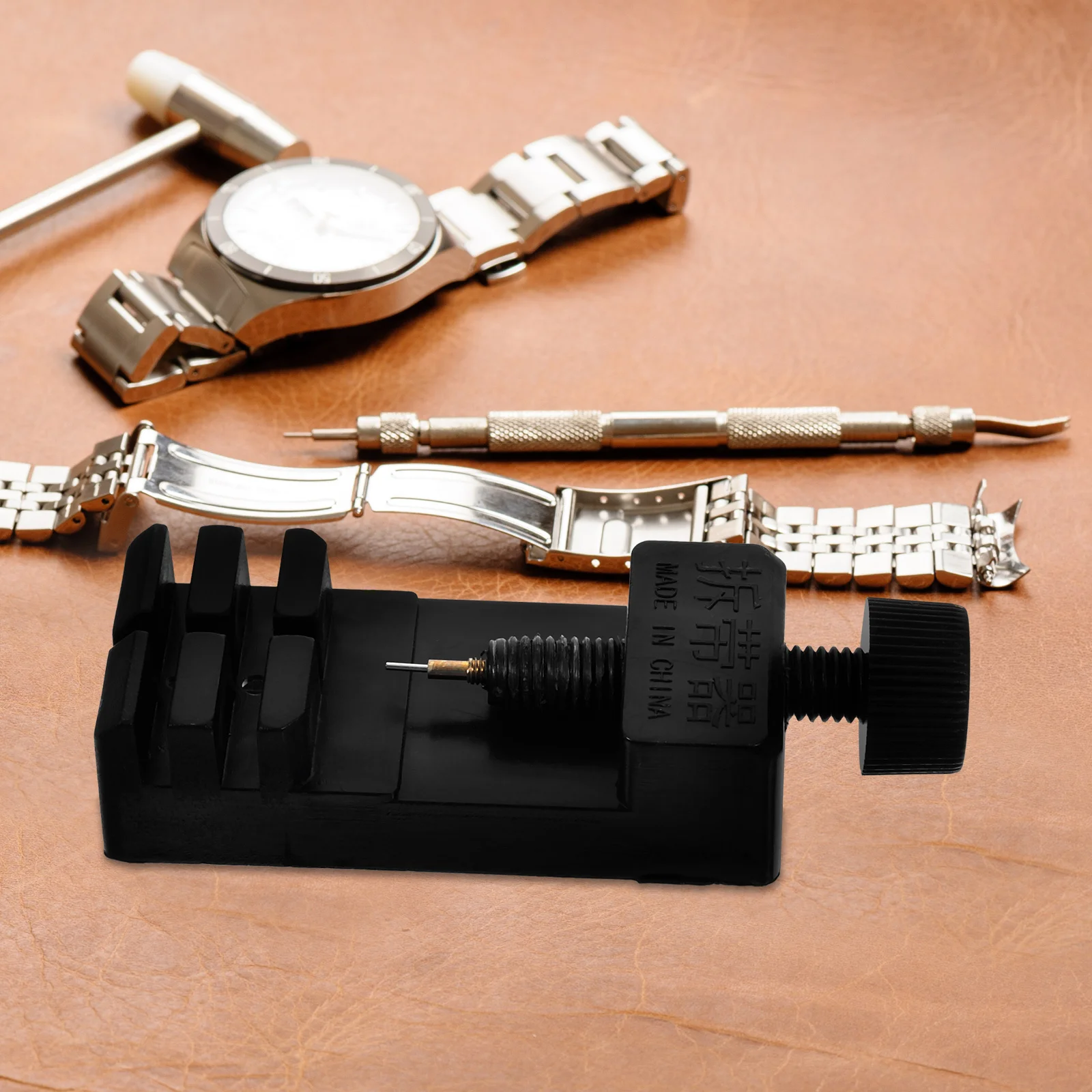 1Pcs Watch Strap Tool Professional Watch Band Tool Solid Build Adjustable Height for Exact Pin Alignment Repair Kit Black