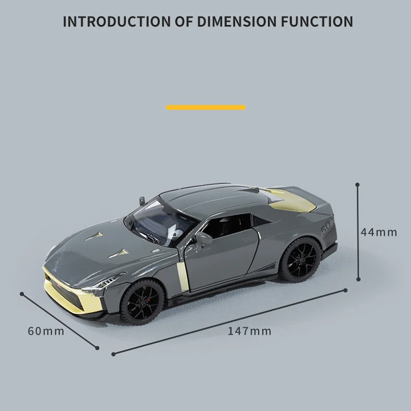 1:32 Niaasn GTR 50 Alloy Sports Car Diecast Metal Model Symulacja dźwięku i światła Zabawka Miniaturowy model wyświetlacza Prezent dla dzieci