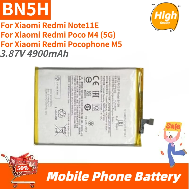 

Phone Battery 3.87V 4900mAh BN5H For Xiaomi Redmi Note11E POCO M4 5G Replacement Battery Brand-New High Quality