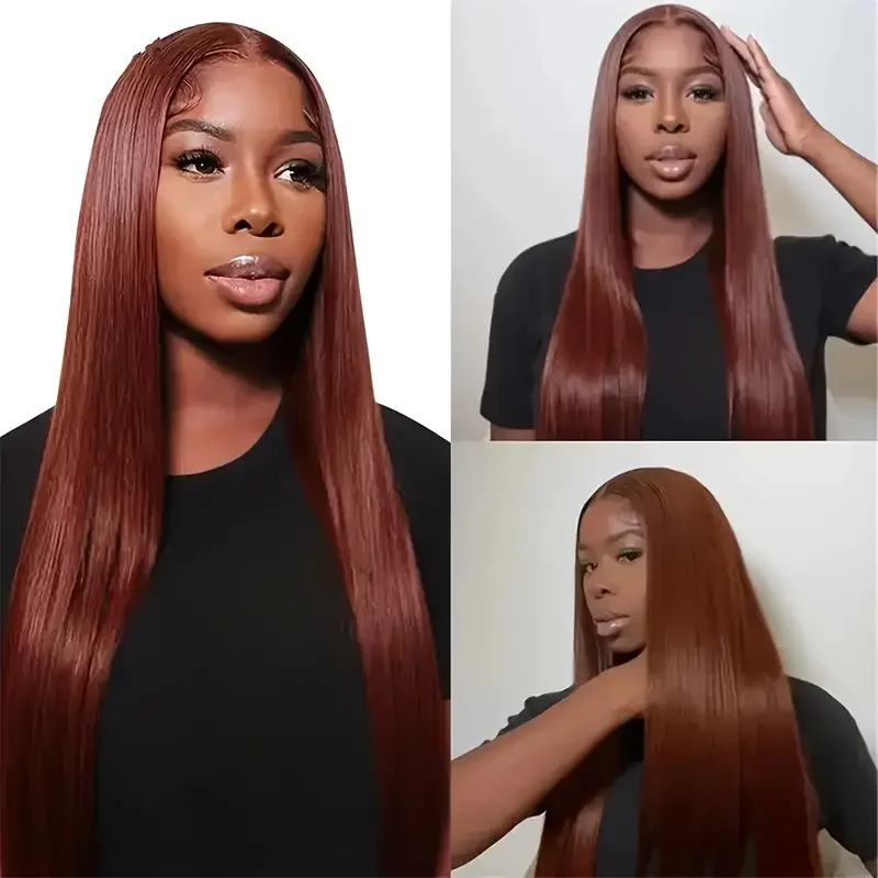 13x6 Reddish Brown HD Lace Front Wig Brazilian Straight Colored Human Hair Wig Pre Plucked Red Brown Lace Frontal Wig For Women