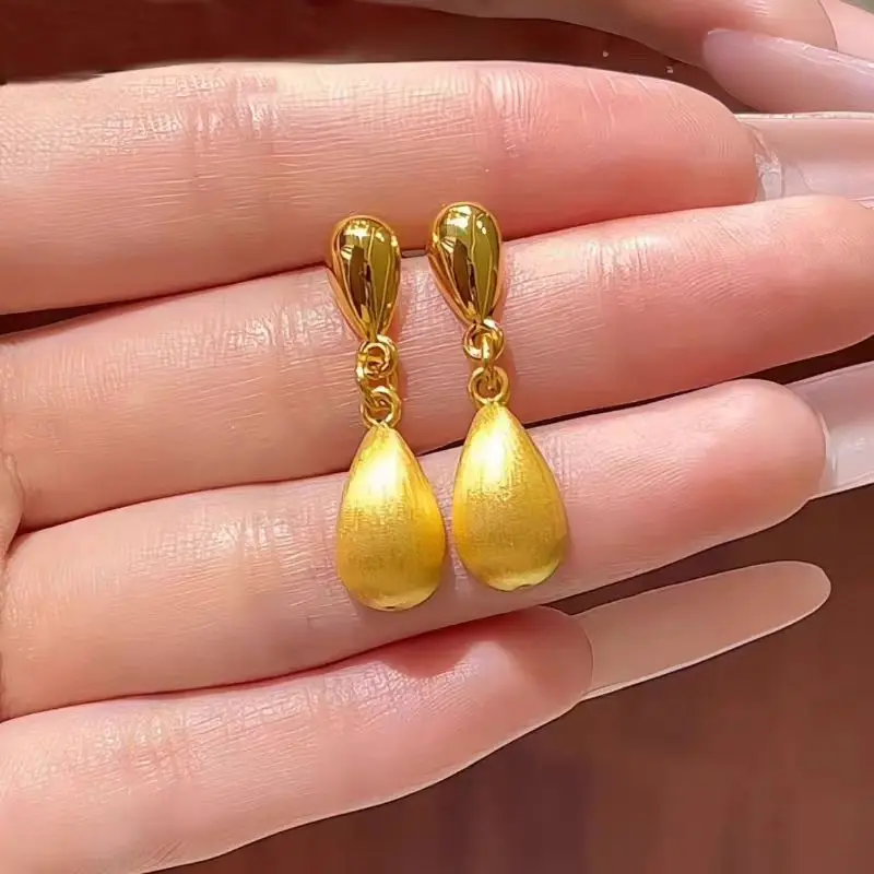 Hemisphere Water Drop Tassel Earrings Women's 24K Gold AU999 - Pure gold tassel earrings, aura boost, ideal friend gift