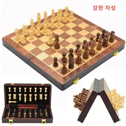 New Zealand Pine Wooden Chess Set Folding Magnetic Large Board For Storage Portable Travel Board Game Set Family Game