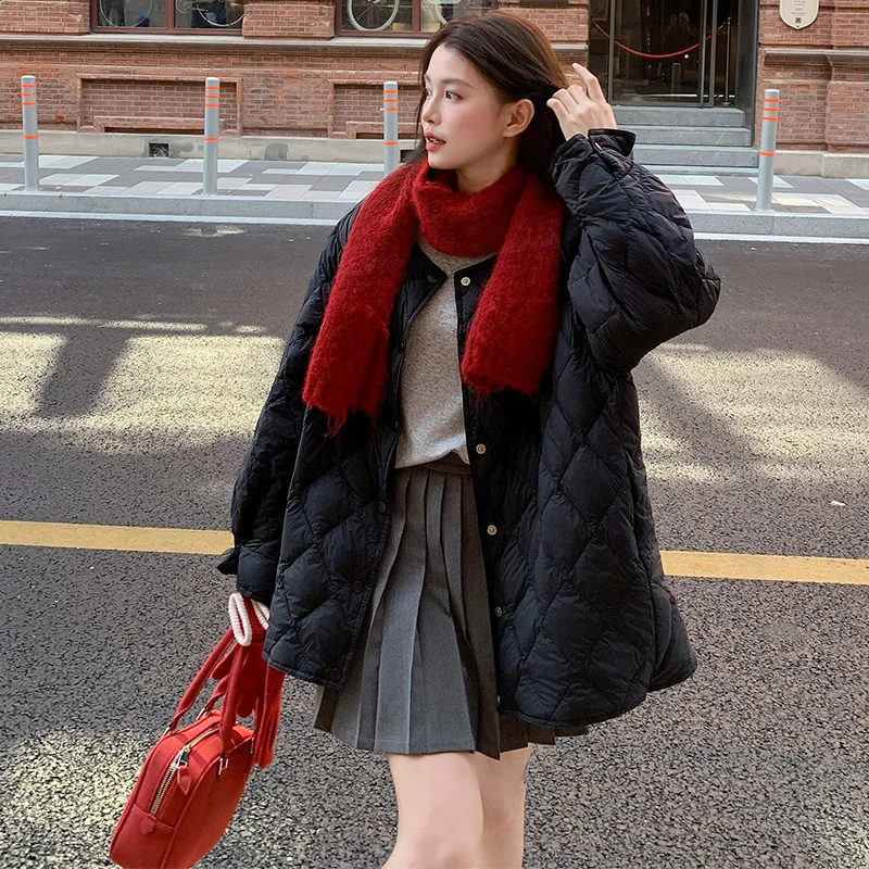 Piumino di media lunghezza 2025 Nuovo arrivo invernale Cappotto caldo casual da pendolare con motivo a diamanti ispessito oversize alla moda