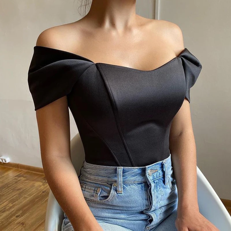 New Women\'s Sexy Off-shoulder Tube Top T-shirt Solid Color Fashion Backless Tight Vest Party Club Trend Top Streetwear