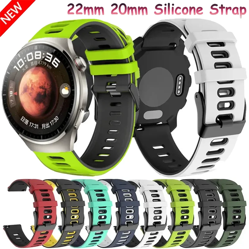 22mm 20mm Silicone Strap For Samsung Galaxy Watch 7 6 5 4/Huawei Watch 5 GT3-4-5 Pro 46mm Two-tone Wristband Amazfit GTR/GTS/Bip