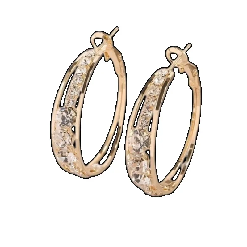 Gioielli femminili di moda orecchini pendenti a cerchio con pietre di zirconi bianchi Color oro argento per orecchini da sposa da donna regalo per feste