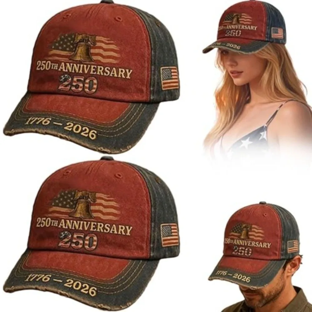 

Letter Embroidered America's 250th Anniversary Cap Adjustable UV Protect Baseball Hat Retro Sun Protection Duck Tongue Cap